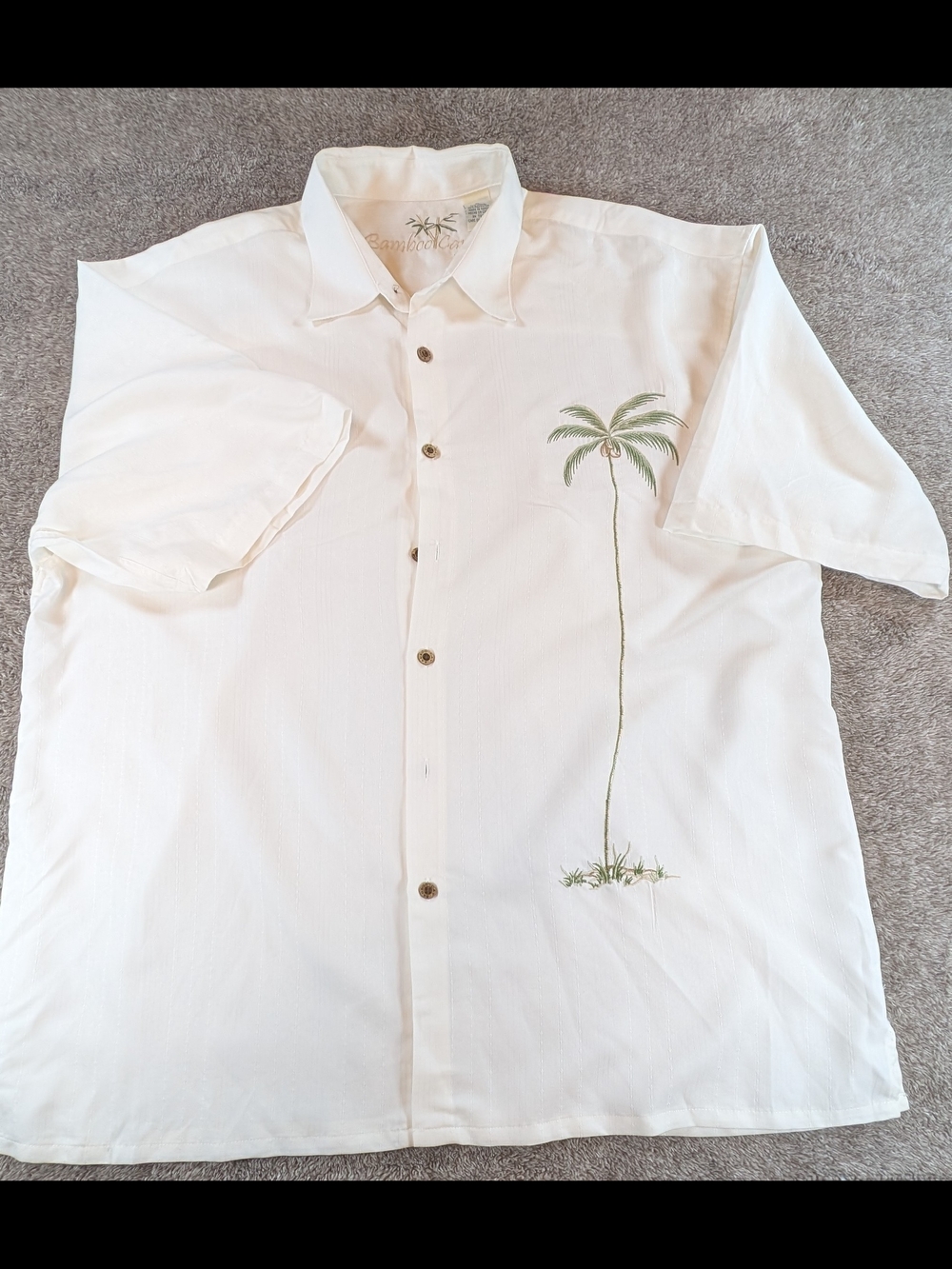 BAMBOO CAY White Short-Sleeve Palm Embroidered Button-Down Shirt XL